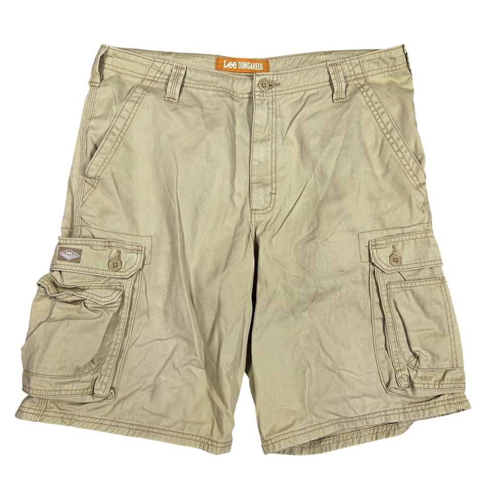 Lee Dungarees Mens Khaki Tan Cotton Cargo Shorts Size 36 Relaxed Fit Workwear